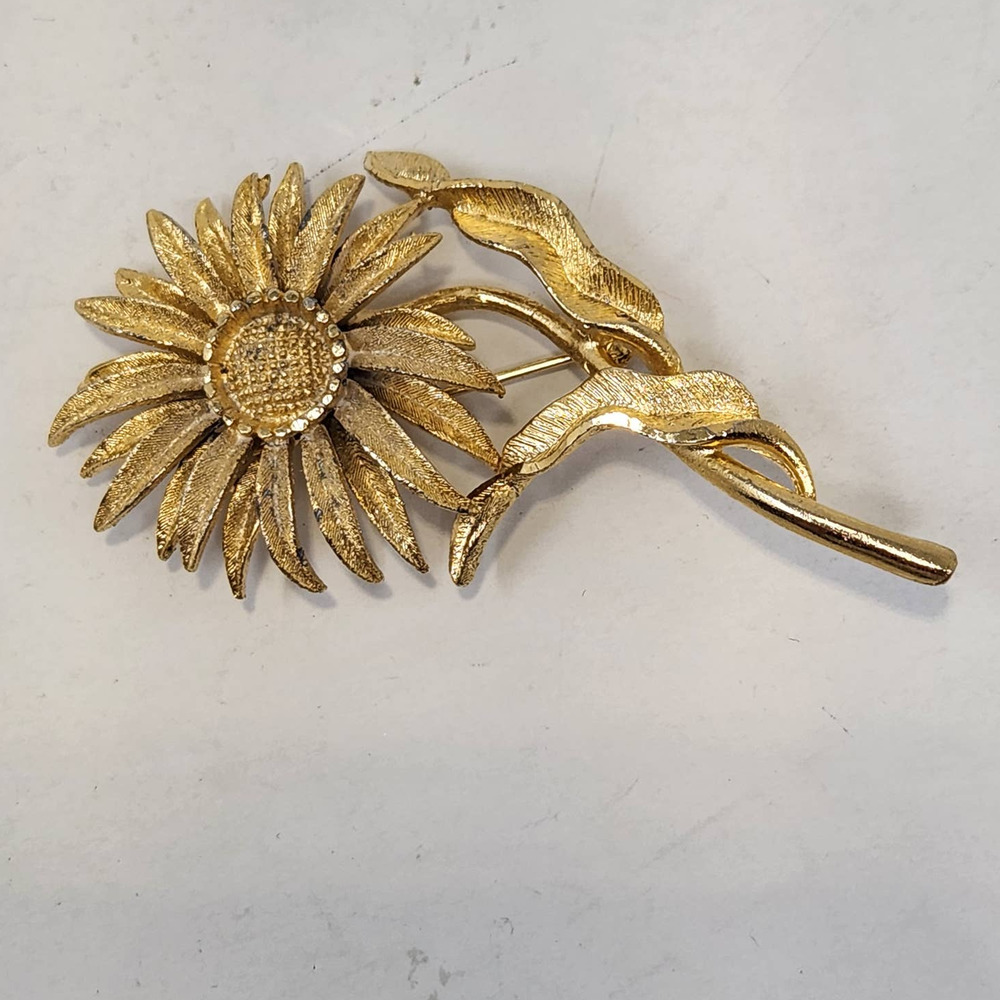 Mamselle Brushed Gold Tone Flower Brooch Pin Layered Large Statement Floral